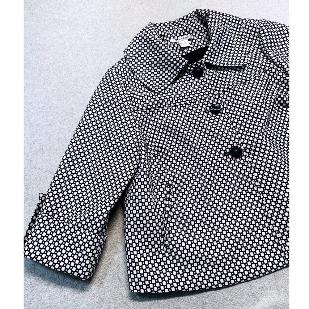 Nygard Collection Women's 14 Black White Geometric Mod Swing Jacket 3/4 Sleeve - Picture 2 of 10